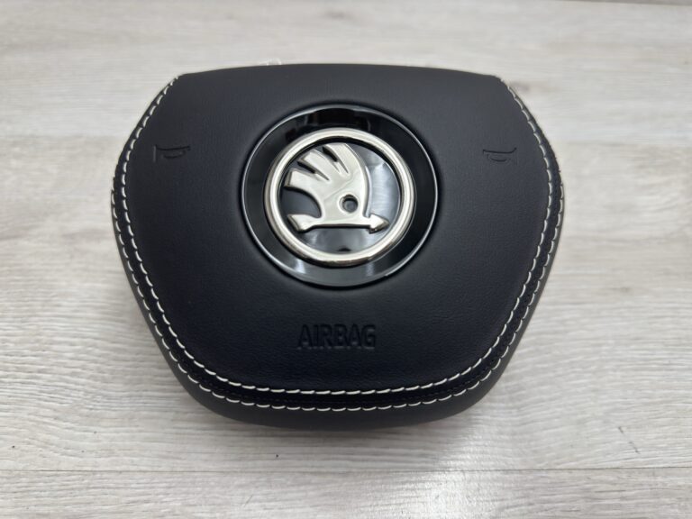 Skórzana poduszka kierowcy z białymi szwami Skoda Enyaq INDYWIDUAL